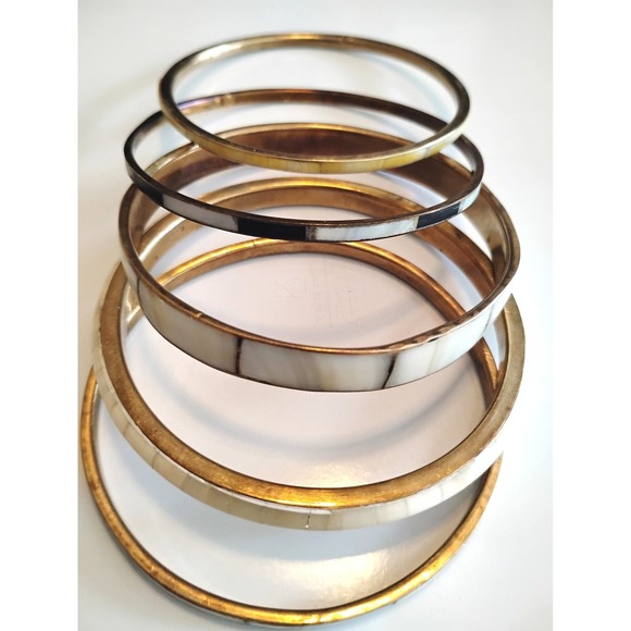 Jewelry - Vintage Mother of Pearl Boho Bangle Stack 5 Pc Bracelet Coquette Peasant y2k